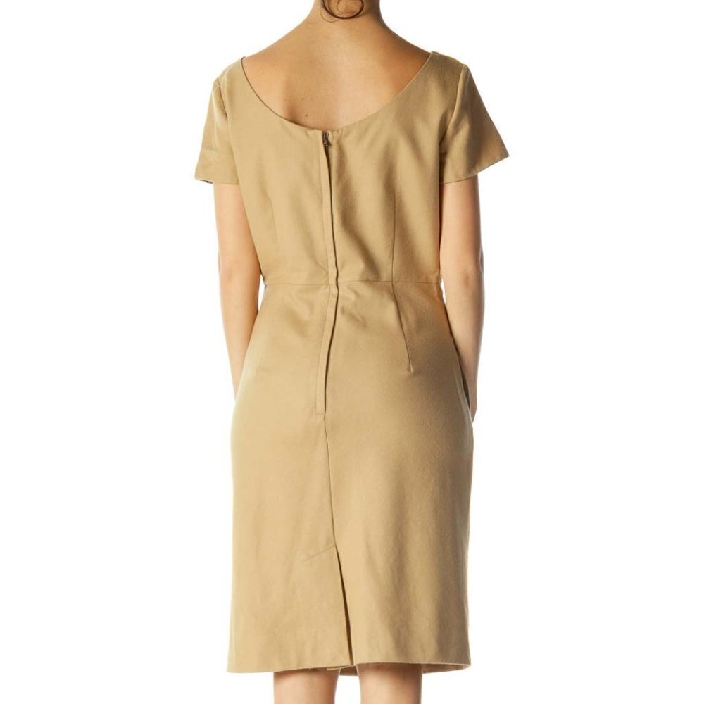 J.Crew Beige Pleated Cap Sleeve Round Neck Work Dress - Picture 3 of 3